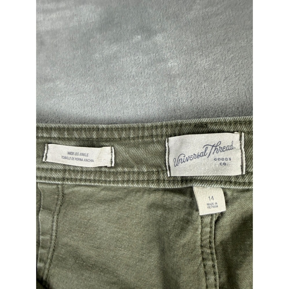 Universal Thread Olive Green Wide Leg Ankle Jeans Womens 14 High Rise Cropped - Picture 8 of 12